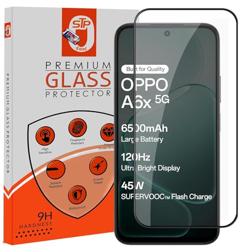 Image of STP FEEL Premium HD+ Tempered Glass Screen Protector Guard Compatible For Oppo A6X 5G (6.75 Inch, Pack of 1) | Edge to Edge Coverage With Easy to installation kit for Smartphone