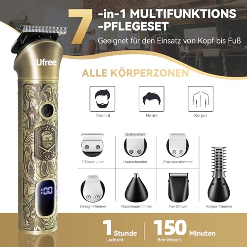 Ufree Haarschneidemaschine Profi Barttrimmer Haartrimmer Herren, 7 in 1 Bartschneider Haarschneider Rasierer Herren Elektrisch, Langhaarschneider Trimmer, Geburtstagsgeschenk für Männer 2