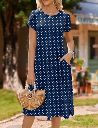 Image of HOTOUCH Women's Summer A-Line Midi Dresses 2026 Casual Floral Short Sleeve T-Shirt Dress Flowy Beach Sundress with Pockets