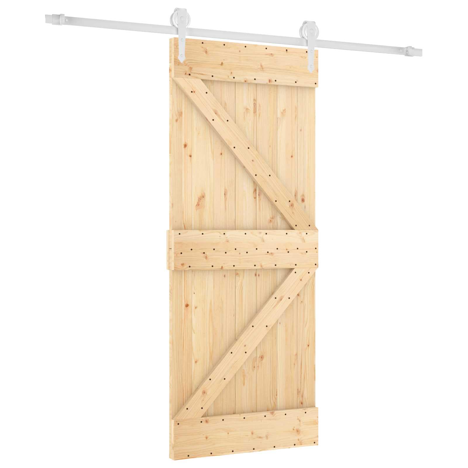 Drzwi przesuwne 85 x 210 cm, z drewna sosnowego i białego, z szyną