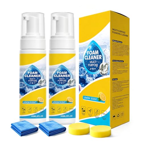 4-in-1 Multi-Enzyme Foam Cleaner New Foam No-Rinse Cleaner All Purpose Cleaning Foam for Car Interior Home Kitchen Bathroom Tiles Multi-Surface Stain Remover with Cleaning Sponge & Towel (2pc)