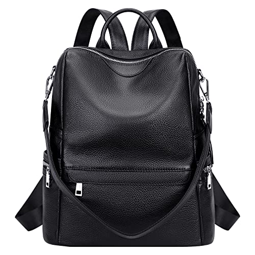 ALTOSY Leather Backpack for Women Elegant Genuine Backpack Purse Ladies Leather Shoulderbag (S80 Black)