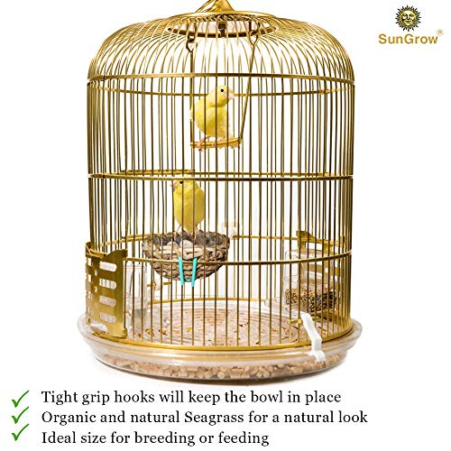 Image of SunGrow Seagrass Bird Nest, Attachable to Cage, 2 Metal Hooks Included, for Canaries, Budgies or Finches