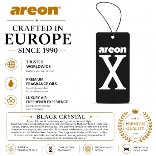 Image of AREON X XV02 Hanging Best Car Air Freshener Black Crystal Scent, Paper Hanging Ornaments, Long Lasting Scent for Car or Home 12 Pack