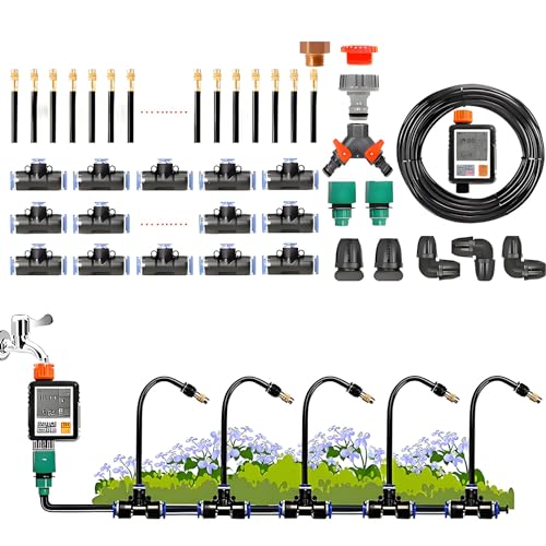 Automatic Drip Irrigation Kit - 20m/66ft Quick Connector System with 360° Adjustable Copper Nozzle for Garden Watering & Factory Cooling - Efficient Watering Solution - Best Drip Systems