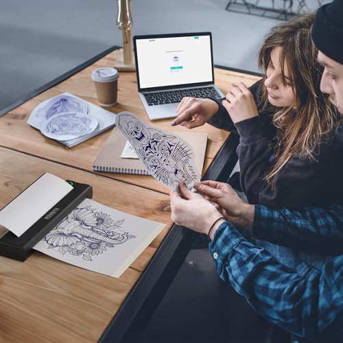MUNBYN Tattoo Drucker Bluetooth, Stencil Drucker, Tattoo Printer Thermodrucker mit 20 Blatt A4 Transferpapier, Kompatibel mit Android iOS macOS Windows, ITP05, Schwarz