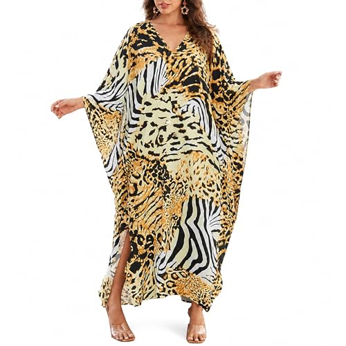 Image of Oussum Women Long Maxi Plus Size Polyester Kaftan Gown, Womens Kaftan Dresses Lounge Resort Wear, Plus Size Kaftan