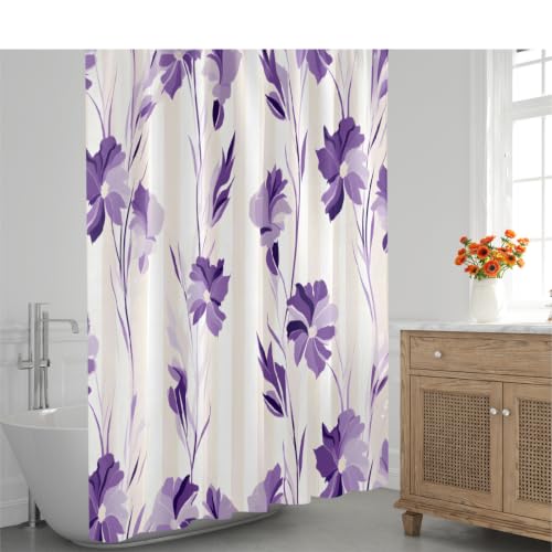 Rideau de douche violet iris 168x183 cm imperméable avec crochets