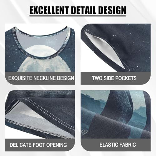 ALAZA Dog Moon Night Pajamas Set Short Sleeve Cotton Sleepwear Summer Pjs 2 Piece 5-14Y4