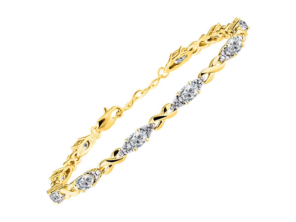 RYLOS Bracelets for Women Yellow Gold Plated Silver XO Hugs &amp; Kisses Tennis Bracelet Gemstone &amp; Genuine Diamonds Adjustable to Fit 7"-8" Wrist, 10 Gorgeous 6X4MM Jewelry for Women Friendship Bracelets
