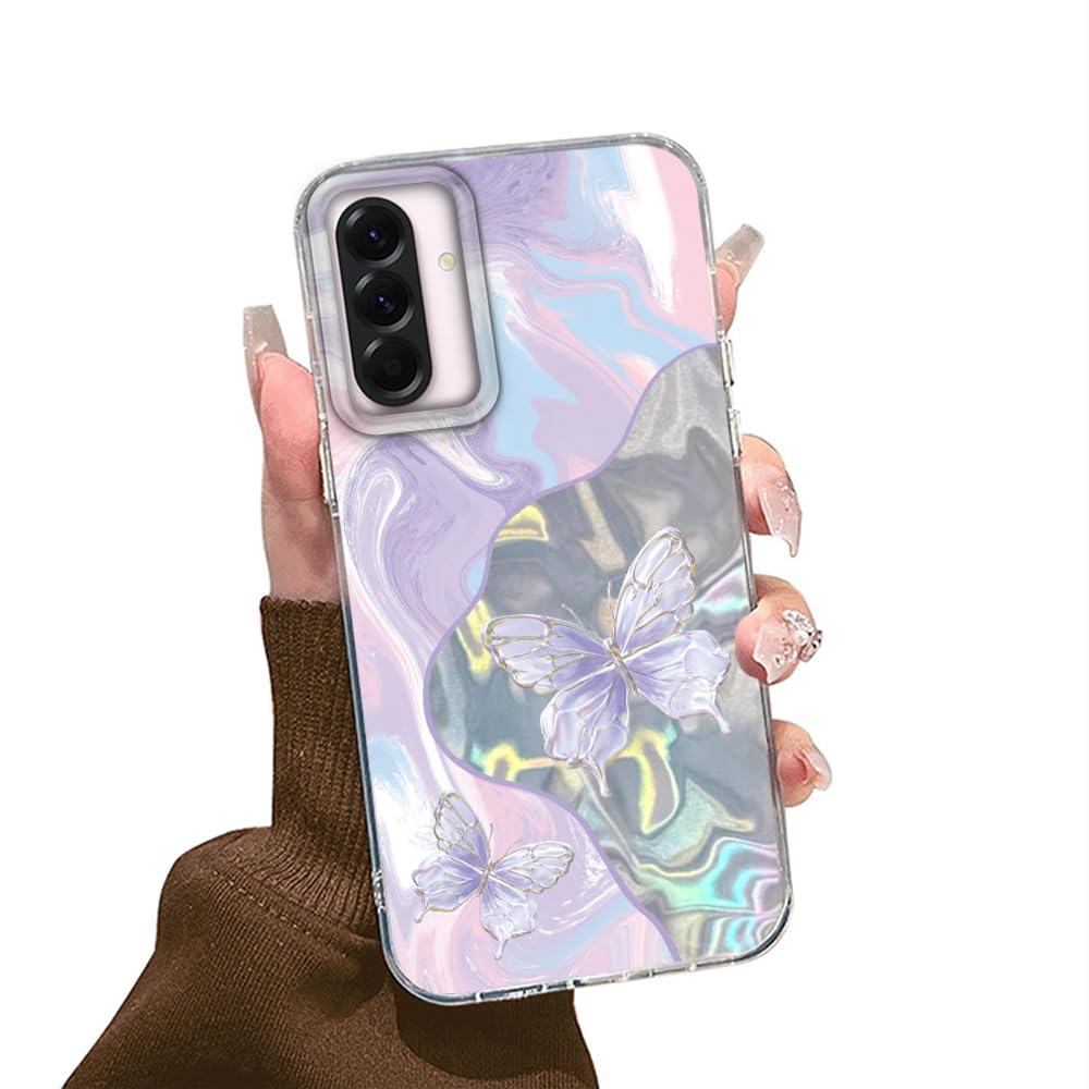 Tedyhulle Handyhülle für Samsung Galaxy A56 5G Hülle, Lila Schmetterling Muster TPU Schutzhülle Cover Case, Kratzfest Stoßfest Bumper Fallschutz Glänzend Frauen Frauen Dünn Hülle