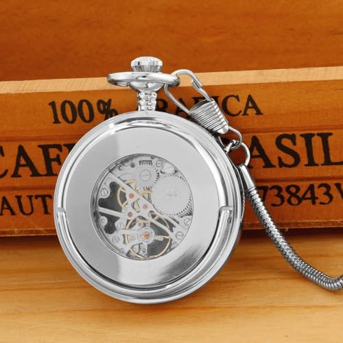 Reloj de bolsillo mecánico descubierto con soporte y números arábigos 6