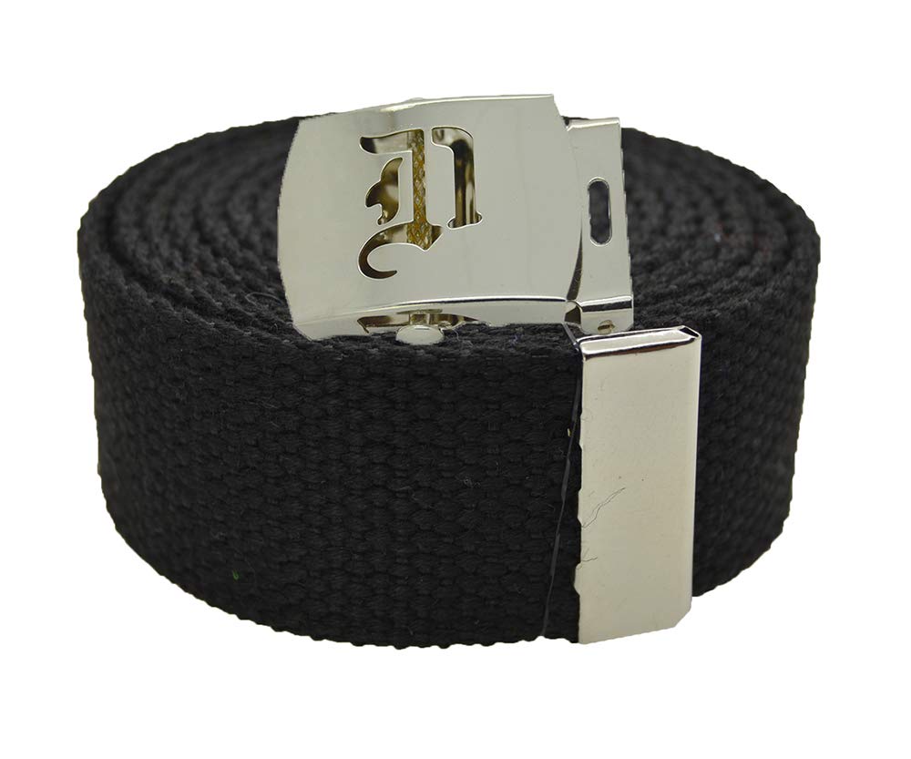 ACCmall Old English Initial D Canvas Military Web Black Belt & Silver Buckle 60 Inch