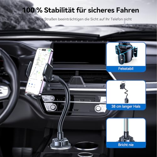 TECKNET Handyhalterung für Auto 2-in-1 – KFZ Handy Halterung für Lüftungslöcher & Getränkehalter, Biegbarer Hals, 360° Drehbar, EIN-Knopf-Freigabe, 100% Kratzschutz für iPhone, Galaxy Alle Smartphones 4