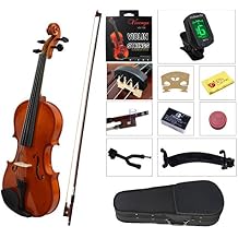 YMC Full Size 4/4 Violin Starter Kit with Hard Case,Bow,Rosin,Extra Strings,Shoulder Rest,Mute,Electronic Tuner,Pinky Holder,Polish Cloth,Violin Hanger-Natural