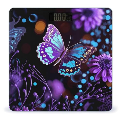 Báscula Digital de Baño con Diseño Morado de Mariposas