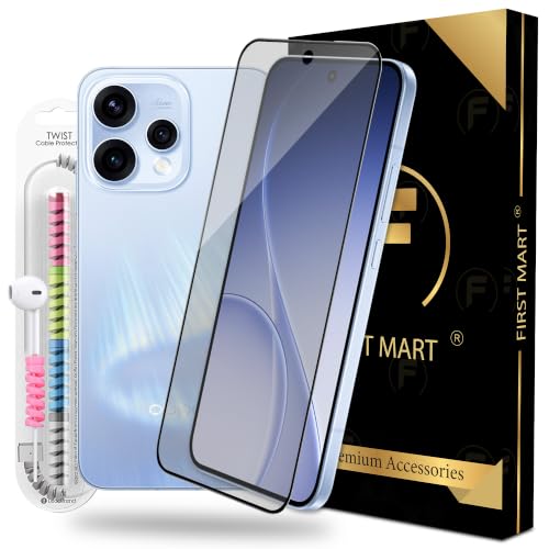 Image of FIRST MART Matte Anti-Glare Tempered Glass for Oppo Reno 15 and Reno 15C With Installation Kit | Military-Grade Gaming Screen Protector & Cable Guard | Edge to Edge Coverage | Black