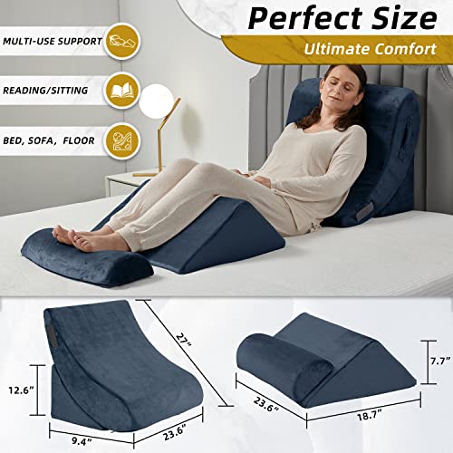 Axelrod Orthopedic Bed Wedge Pillow Set, Post Surgery Foam For Back, Neck And Leg Pain Relief Comfortable & Adjustable Ortho Pillows- Anti Snoring, Heartburn, Acid Reflux & Gerd Sleeping Indigo #TOP2