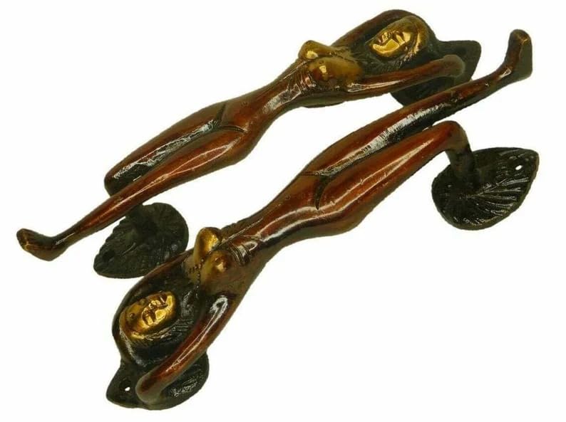 Das Traders Brass Brass Girl Shape Door Pull Set | Lady Design Pub Bar Entrance Door Handle Antique Read Colour-image-29