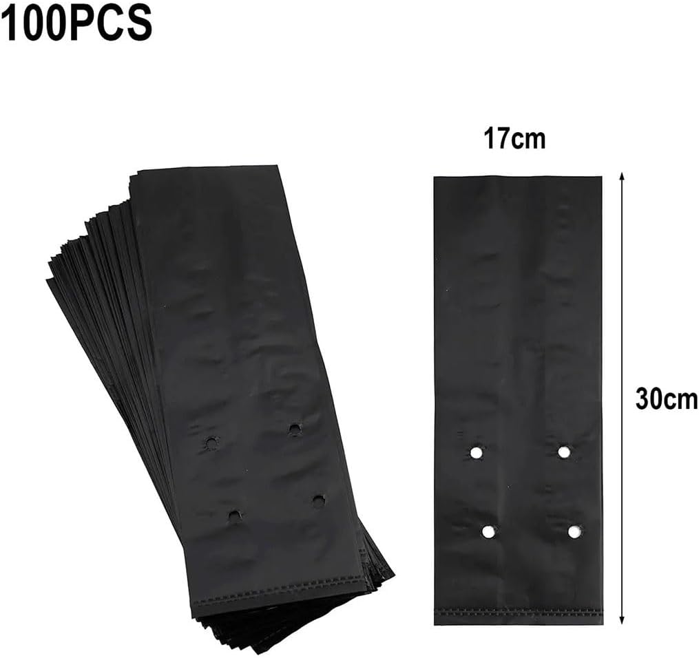 100 Black PE Material Plant Grow Bags Pots Flower Thicken Seedling for Garden Fruit Tree Seedling Cup Bonsai Planting Bag with Breathable Holes(17x30cm)