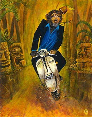 Chimpanzee On A Lambretta Tiki Bar Art Man Cave Lowbrow Pop Surrealism Print