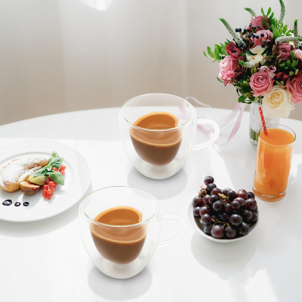 Gohytal Lot de 2 tasses à café à double paroi en forme de cœur, cappuccino, latte