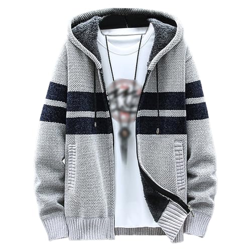 Men's Full Zippered Hooded Cardigan Warm Knit Slim Fit Casual Jacket Long Sleeve Classic Soft Hoodies Sweater