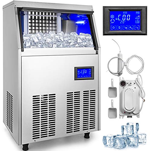 Preisvergleich Produktbild BuoQua 60kg Kommerzielle Eismaschine 220V Eiswürfelbereiter Kommerzielle Eiswürfelbereiter Edelstahl mit Ablaufpumpe und LCD Bildschirm