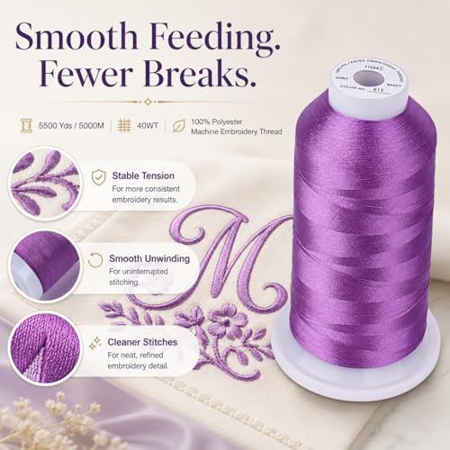 Image of Simthread 5000M 40WT Polyester Embroidery Thread, Violet 613 | 5000M 40WT polyester thread feeds smoothly for machine embroidery, monograms, logos, patches and quilting.