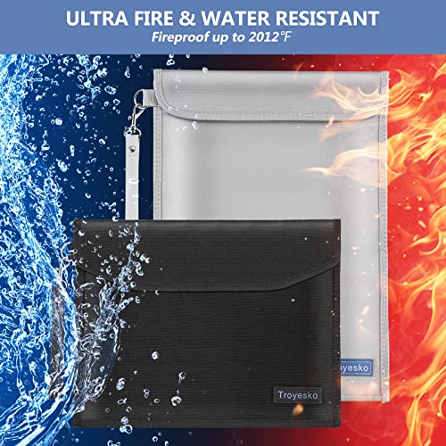 Troyesko Geldbeutel, feuerfest, 1100 °C, 2 Stück, 38×27.9 cm, 33×25.4 cm, wasserdichter Reißverschluss/ Handschlaufe, nicht juckendes Silikon/ Anti- Statisches Recht. Datei/ Bargeld/ Schmuck/ Reisepass-2