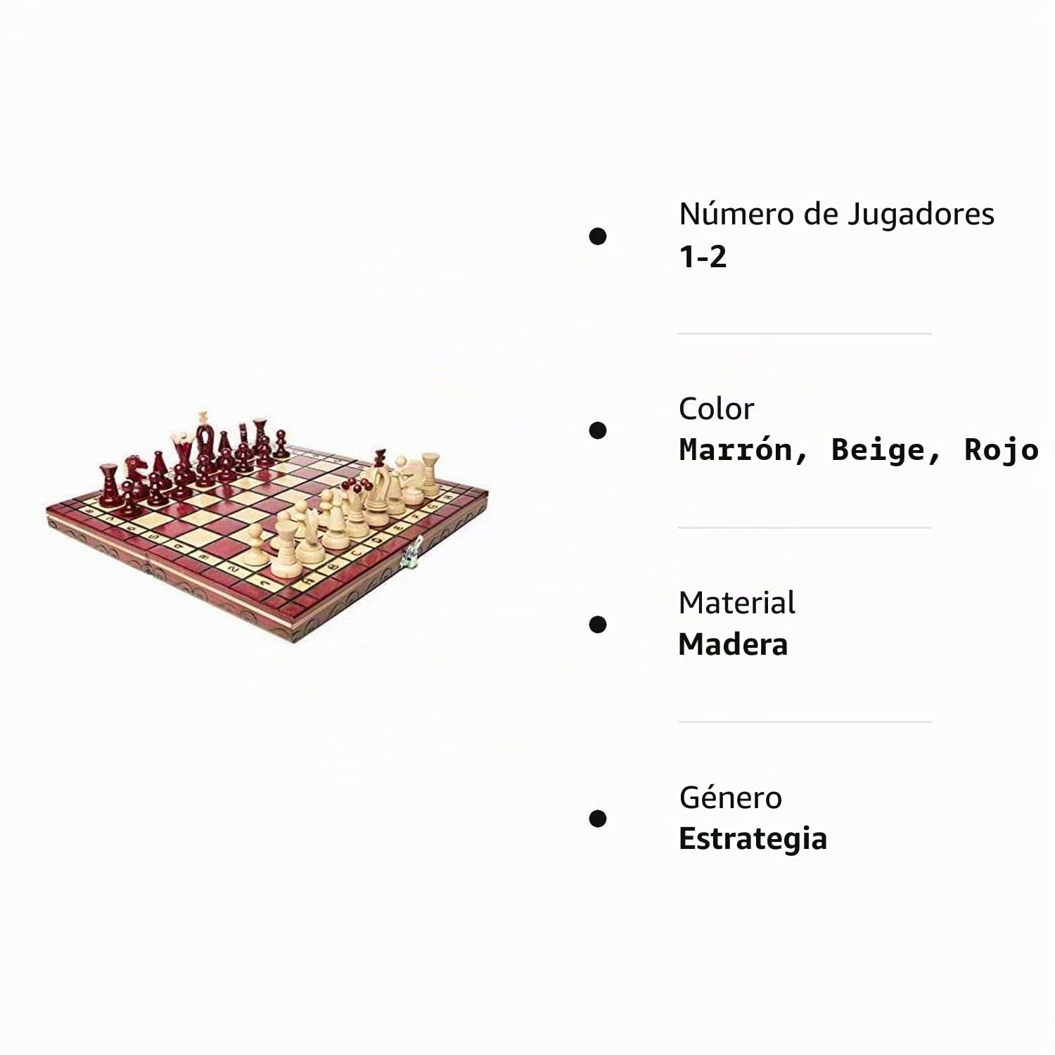 Tienda de ajedrez y juegos Muba - Hermoso juego de ajedrez de madera con tablero de madera y piezas de ajedrez hechas a mano. Producto de idea de regalo, 32 cm, rojo