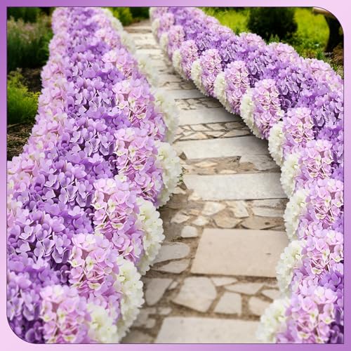 Image of Suncalla Purple 6 Bundles Hydrangea Artificial Flowers Bulk 30 Heads 20'' Faux Fake Hydrangea for Spring Graves Easter Decor Porch Indoor Outdoor Home Garden Wedding Table Centerpieces