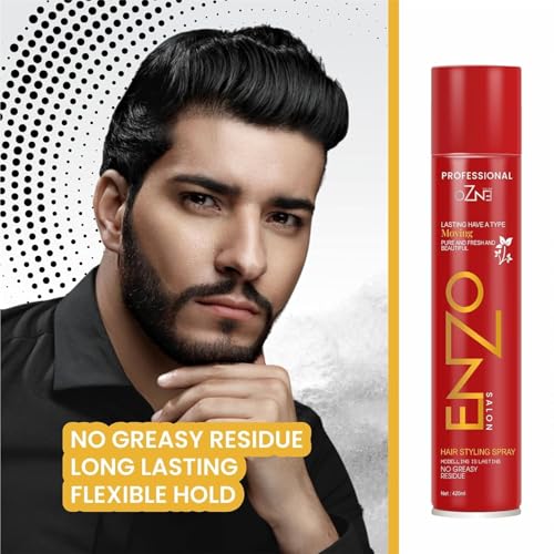 Image of Enzo Super Hold Hair Spray for Men & Women | Strong Hold Professional Styling Spray | No Stiffness, Natural Finish | Suitable for All Hair Types | 420 ml (Pack oF1)