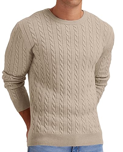 Askdeer Men's Pullover Sweater Crewneck Cable Knit Long Sleeve Sweater Classic Soft Knitted Sweaters with Ribbing Edge