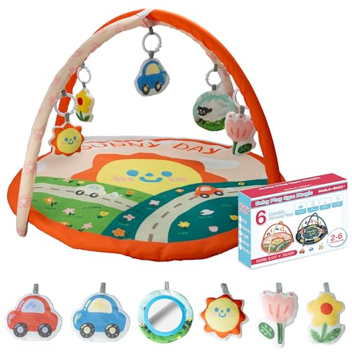Image of Marlo & Buzz Baby Play Gym & Activity Mat-Sunny Day Baby Play Mat With 6 Detachable Toys, Tummy Time Mat For New born Babies & Toddlers 2-6 months, Washable Playmat For Infant,Suitable For Bed & Floor