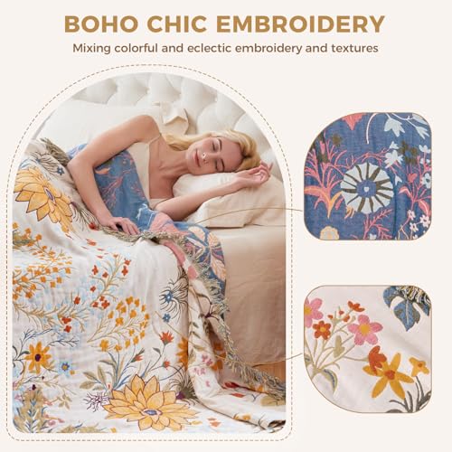 Image of LUTBM Boho Throw Blanket for Couch 50 inchx60 inch, Cotton Decorative Bed Throws