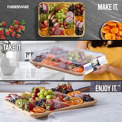 FARBERWARE Build-a-Board Cutting Board with Three Compartments and Clear Locking Lid for Charcuterie, Snacks, and More, Acacia - Image 6