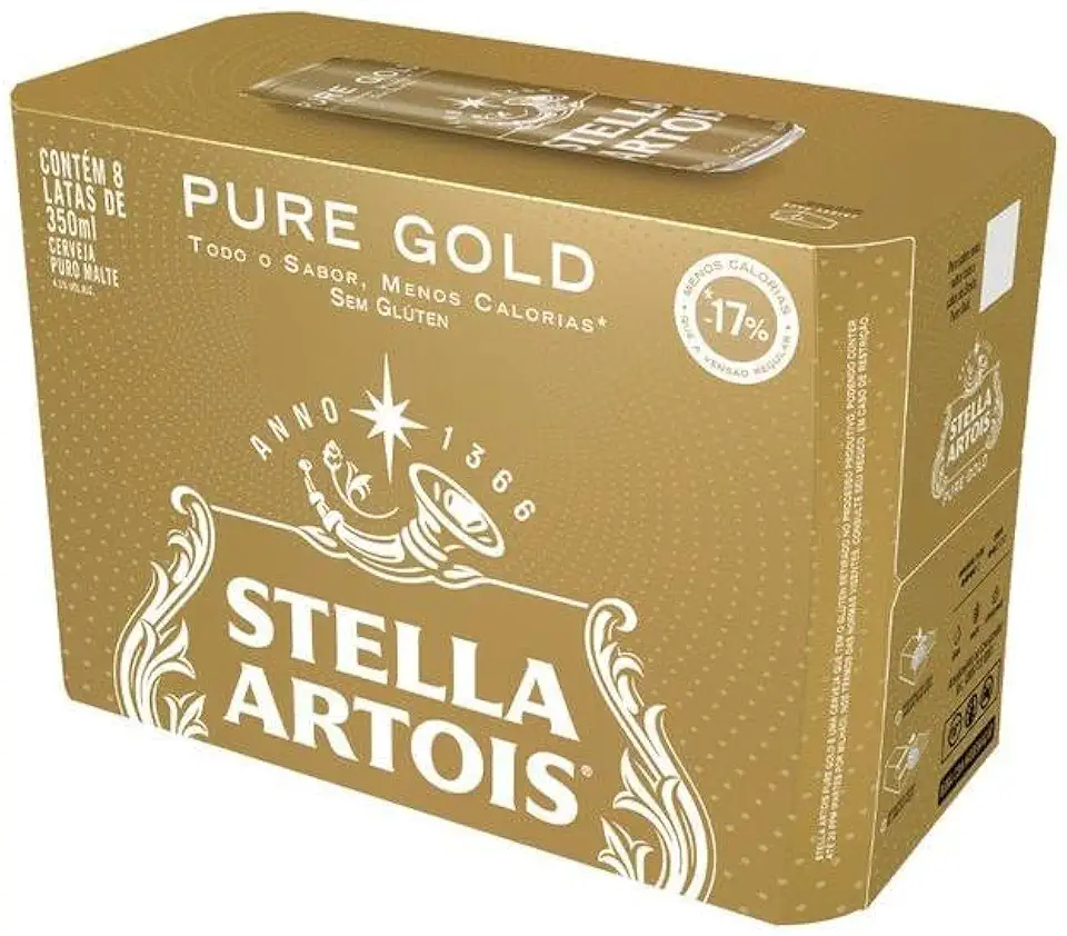 Pack Cerveja Stella Artois Pure Gold, Lata, 350ml, Caixa 8 unidades