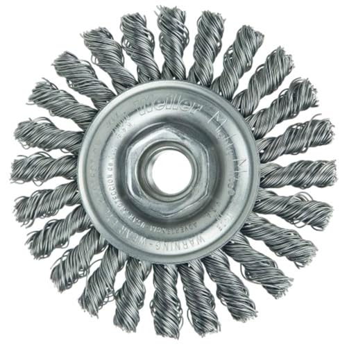 Image of Weiler 13266 Cable Twist Knot Wire Wheel 4 inch, .020 inch Steel Fill, 5 /8 inch-11 UNC Nut, Made in The USA (Pack of 5)