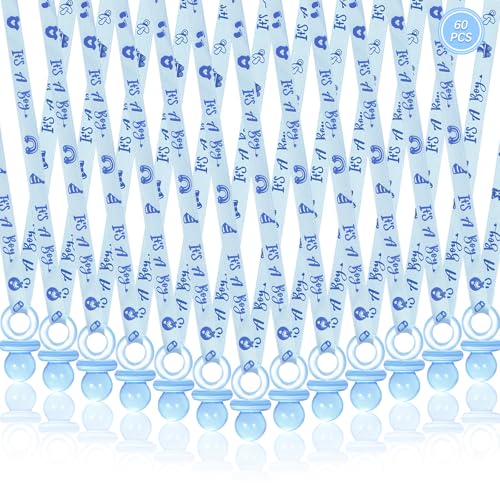 60 Pcs Baby Shower Pacifiers Necklace Cute Acrylic Pacifier Necklaces for Chupones para Baby Shower Games Charm Party Favors Decorations DIY Gender Reveal Table Scatter(Blue)