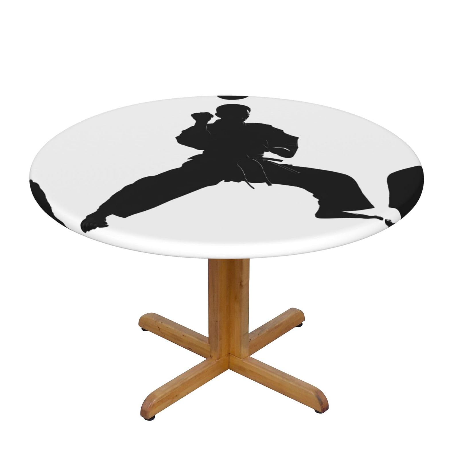 ESNAIUVCD Karate print Waterproof Round Tablecloth,Outdoor Table Cloth with Elastic Edged, Elastic Tablecloth Wipeable, Garden Table Cloth Suitable for sizes 90cm-140cm