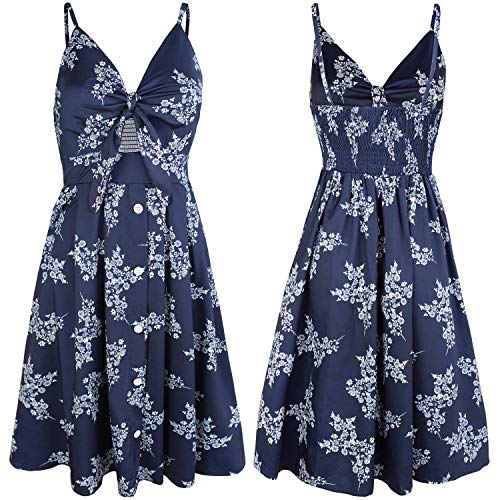 Image of FANCYINN Womens Tie Front Button Down A-Line Dresses Summer Spaghetti Strap Midi Dress Floral Prints