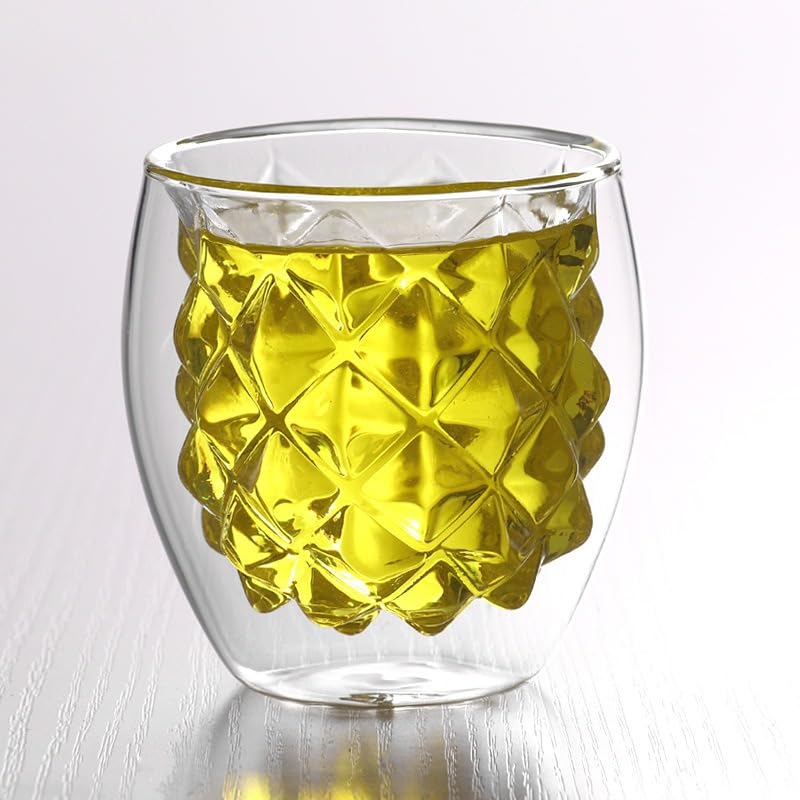 Premium Juice Glass - Unique with 3D Pineapple Design Shape, Fruit Shaped Glass Ideal for Juice, Cold Drinks, Cocktails, Mocktails - 180ml (Pack of 1)