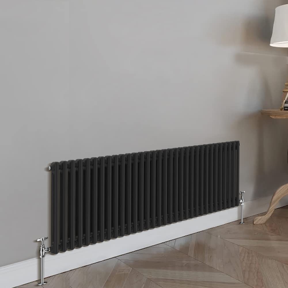 Blümme Black Traditional Cast Iron Style Double Column Horizontal Radiator 600 X 1460Mm – Perfect For Bathrooms Kitchen Living Room