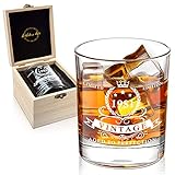 Lighten Life 40th Birthday Gifts for Men,1981 Whiskey Glass in Valued Wooden Box,Bourbon Glass for 40 Years Old Dad,Husband,Friend,40th Birthday Decorations for Men,12 oz Old Fashioned Glass