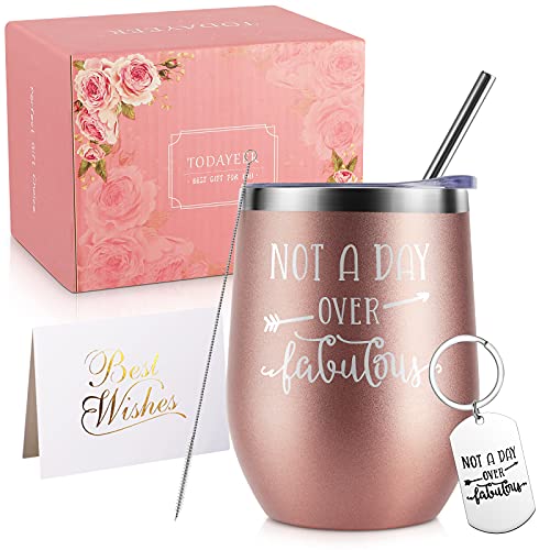 Gifts for Women Birthday Unique, Wife Birthday Gifts from Husband, Insulated Wine Tumblers Rose Gold Stainless Steel with Lid and Keychains Funny Gifts Set for Women Sister Friends Female Anniversary