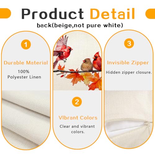 Image of Fall Pillow Covers 12x20 Inch Cardinal Birds Maple Leaves Decorative Autumn Thanksgiving Harvest Lumbar Cushion Case Decor for Home Sofa Couch (Red, 12 inchX20 inch)