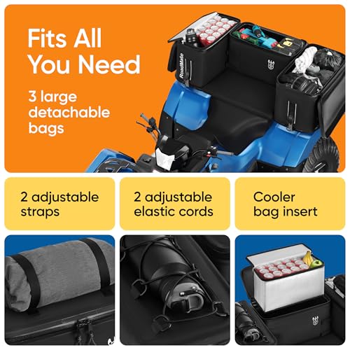 Bolsa de almacenamiento multiusos para cuatrimoto | 3 bolsas acolchonadas y reforzadas de 18x9x10.2 pulgadas cada una | Accesorios esenciales para cuatrimoto con respaldo para asiento trasero | Modelo RRM-FATVB-001_N miniatura 3