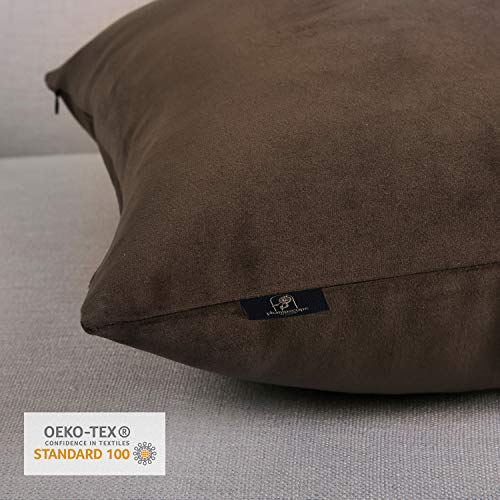 Image of Phantoscope Pack of 2 Velvet Decorative Throw Decorative Pillow Cover Soft Solid Square Cushion Case for Couch Dark Coffee 18 x 18 inches 45 x 45 cm