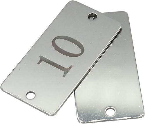 Miniatura 4 de StayMax Etiquetas numeradas rectangulares de acero inoxidable con dos agujeros de 1 pulgada x 2 pulgadas (1-25)